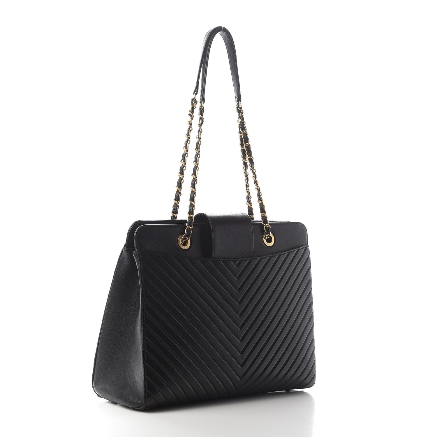 Chanel Shiny Sheepskin Chevron Quilted Collar and Tie Medium Flap Tote Black 2 of 8