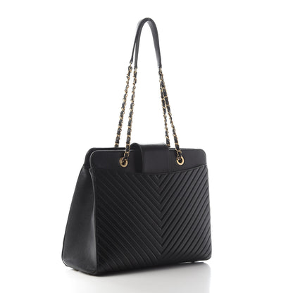 Chanel Shiny Sheepskin Chevron Quilted Collar and Tie Medium Flap Tote Black 2 of 8