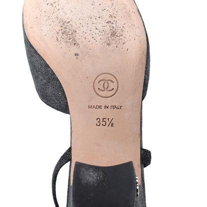 Chanel Lambskin Grosgrain Cap Toe CC Slingback Sandals 35.5 Black Silver 6 of 12