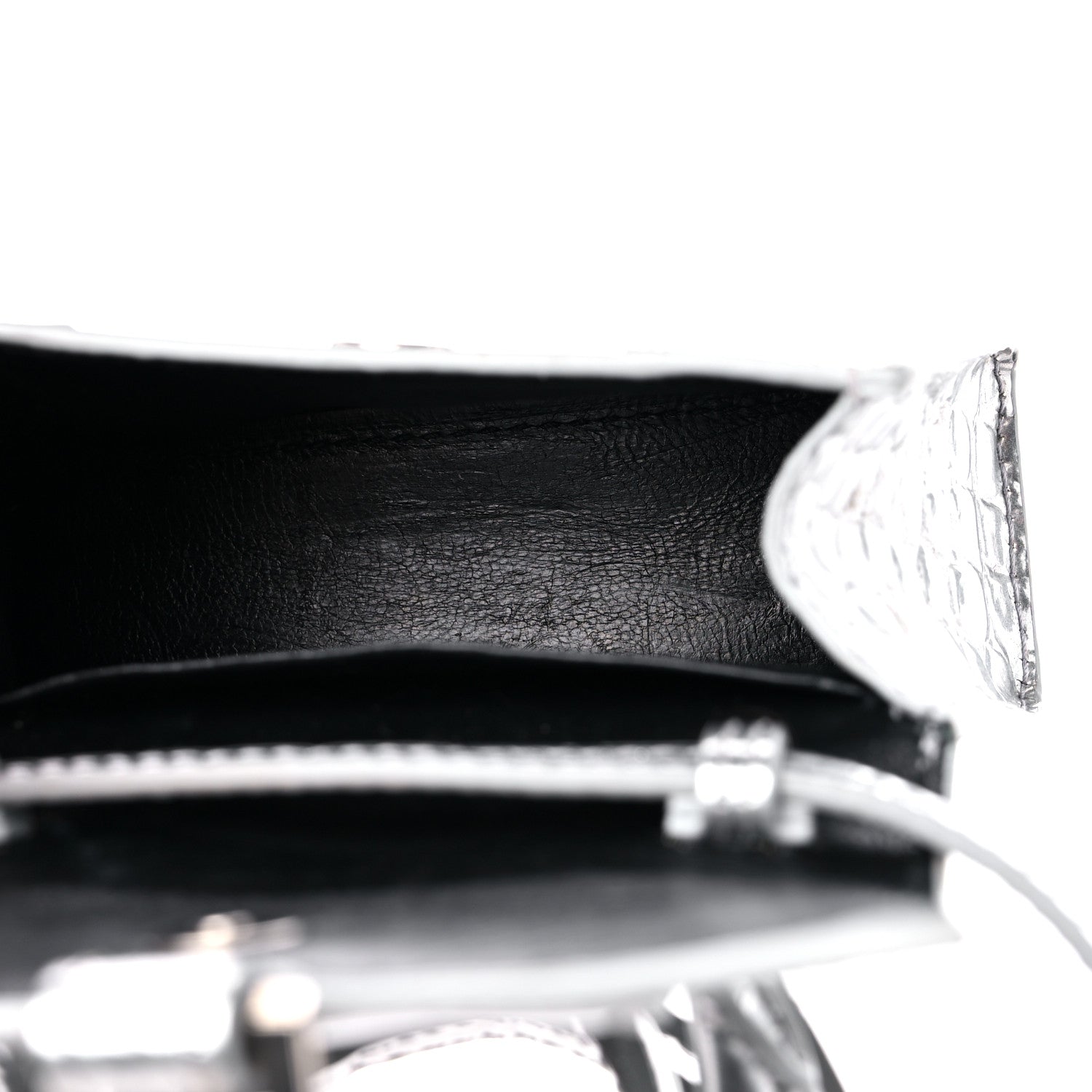 Balenciaga Metallic Calfskin Crocodile Embossed Hourglass Top Handle Bag Mini Silver 5 of 9