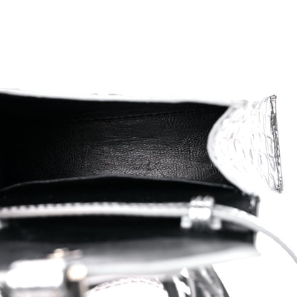Balenciaga Metallic Calfskin Crocodile Embossed Hourglass Top Handle Bag Mini Silver 5 of 9