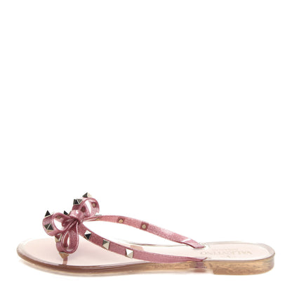Valentino Garavani PVC Jelly Glitter Rockstud Bow Thong Sandals 40 Pink 1 of 10