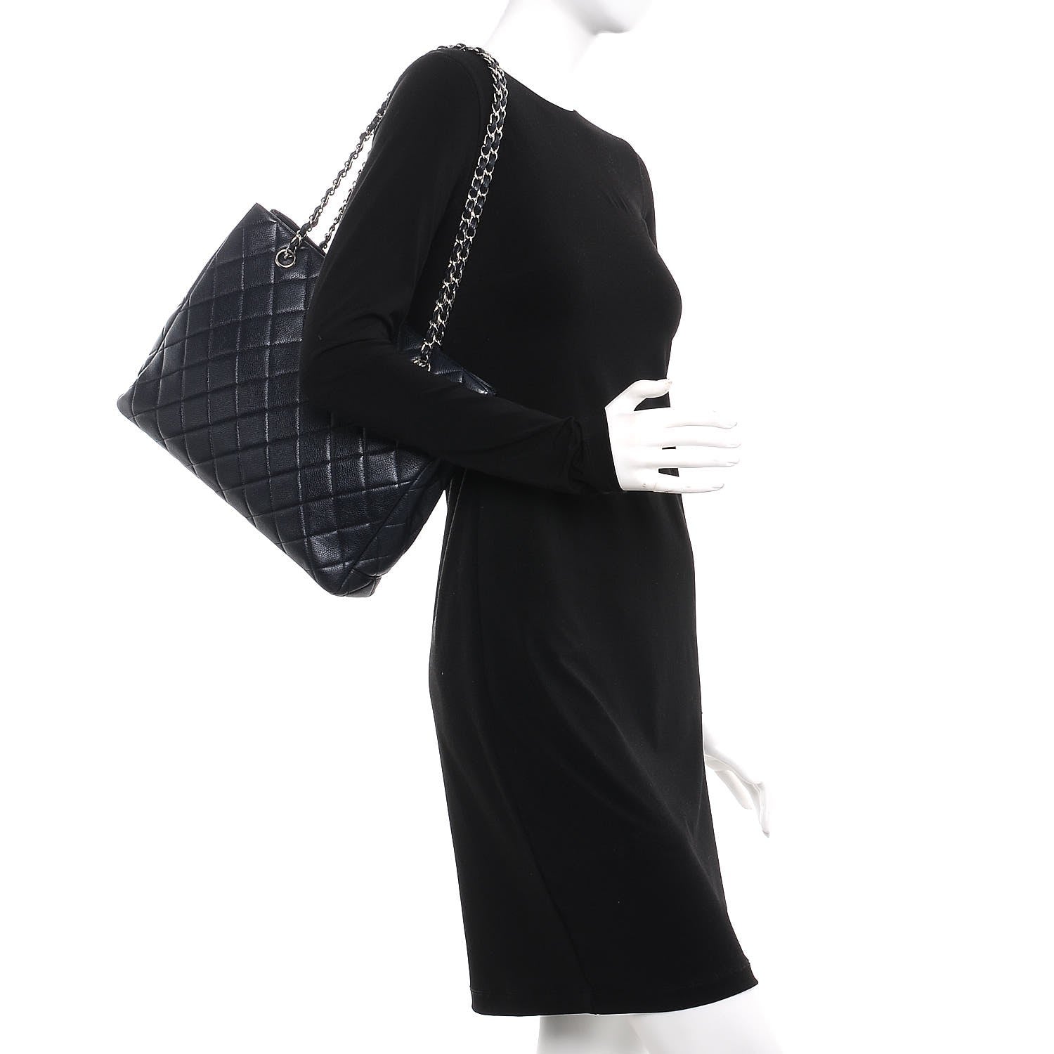 Chanel Caviar Quilted Shopper Tote Navy 2 of 8