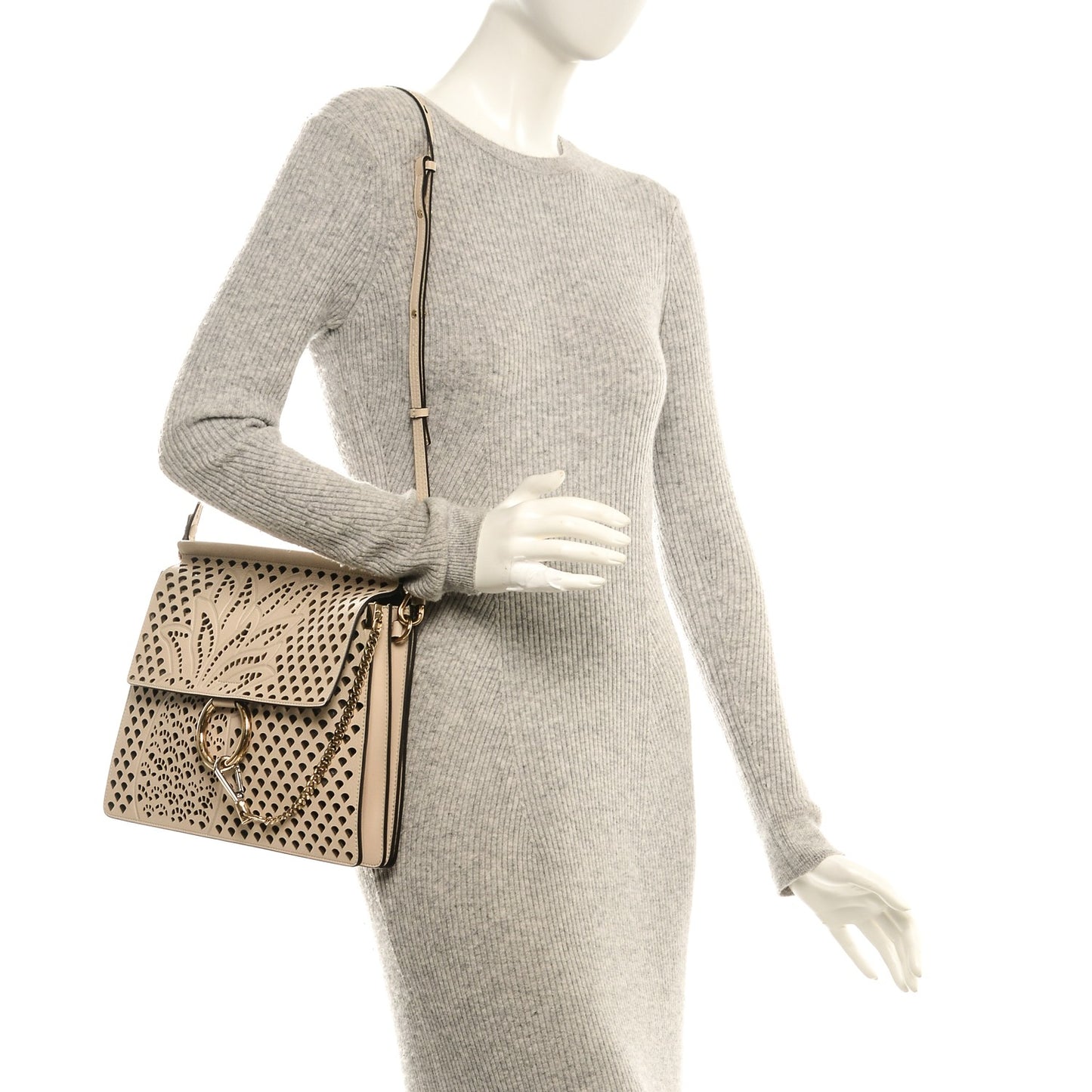 Calfskin Pineapple Perforated Medium Faye Shoulder Bag Abstract White