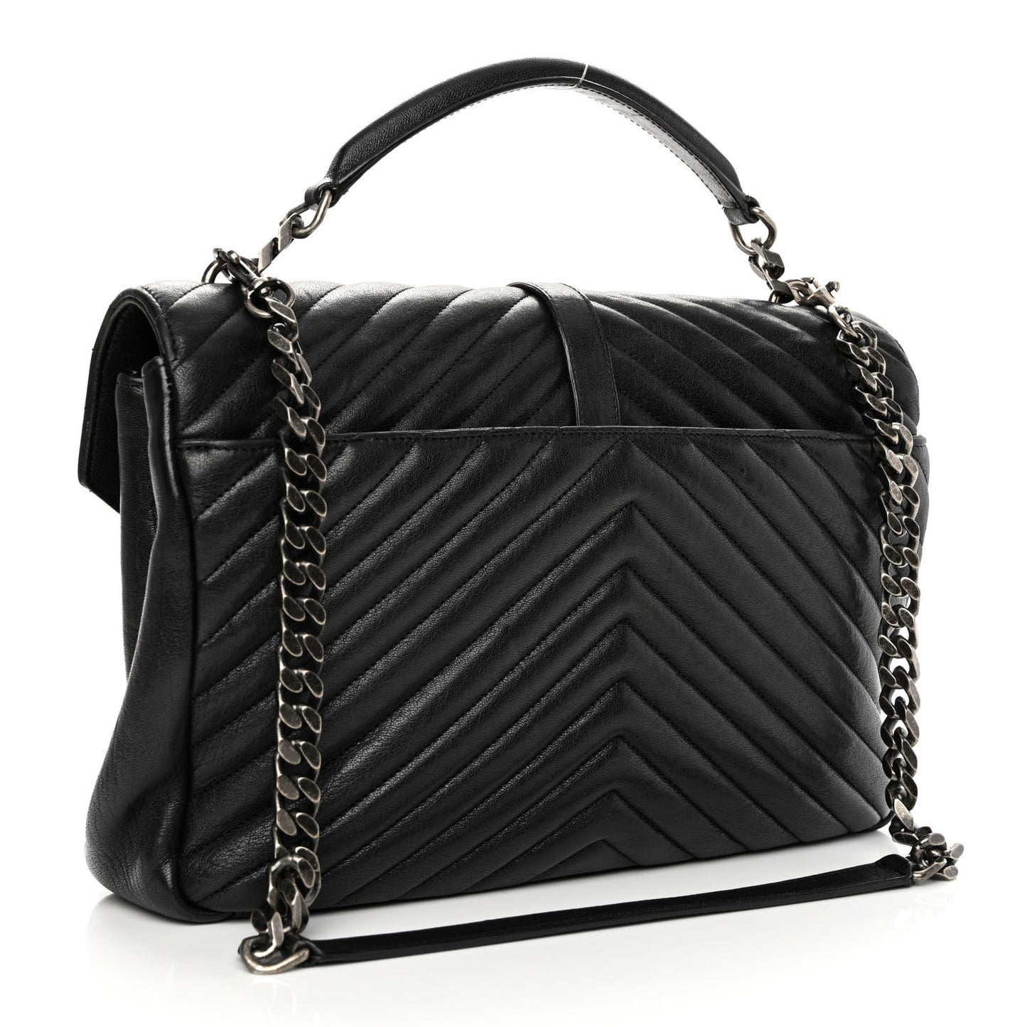 Sheepskin Matelasse Chevron Monogram Large College Satchel Black