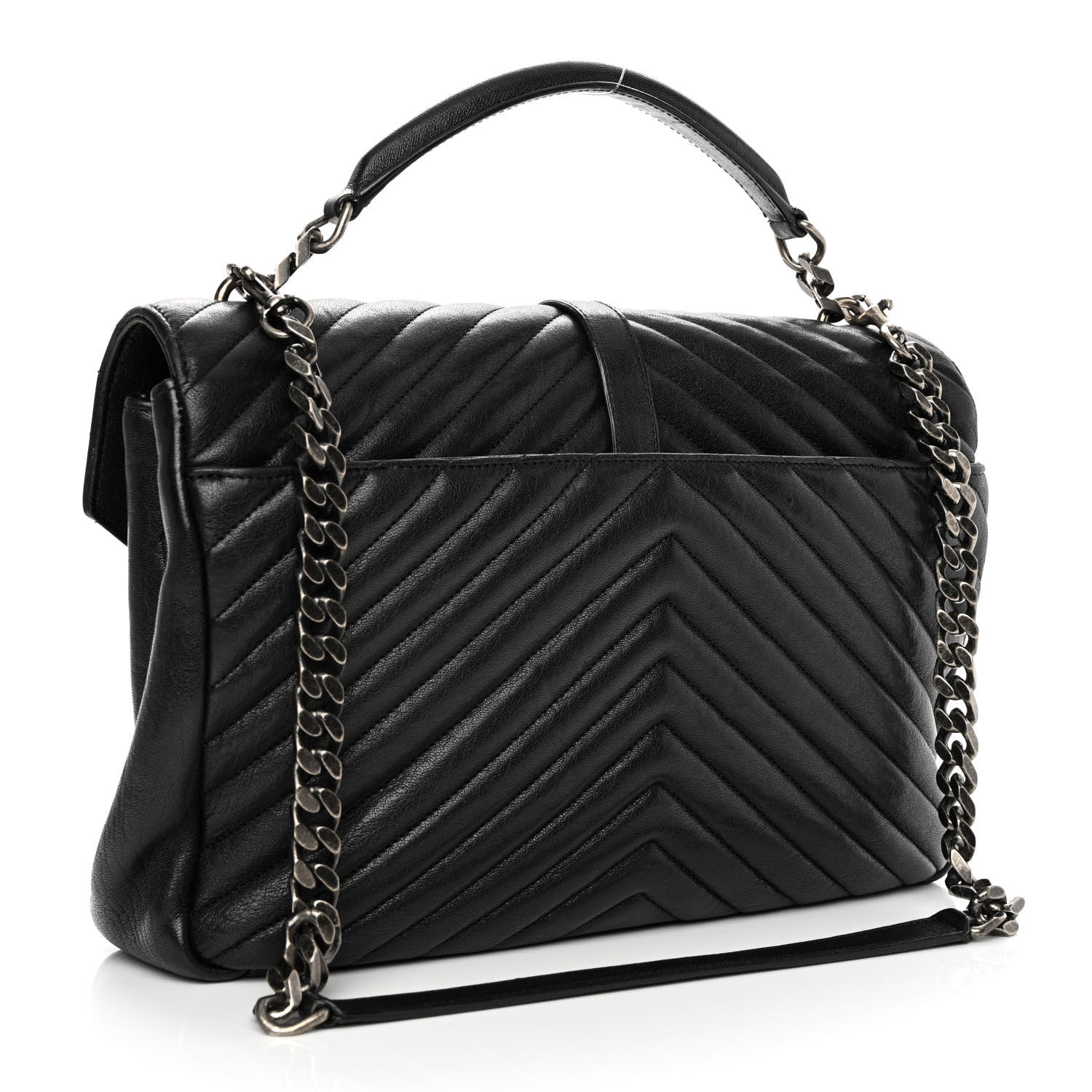Saint Laurent Sheepskin Matelasse Chevron Monogram Large College Satchel Black 3 of 9
