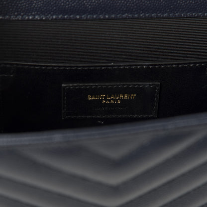 Saint Laurent Grain De Poudre Matelasse Chevron Medium Monogram Satchel Midnight Blue 8 of 9