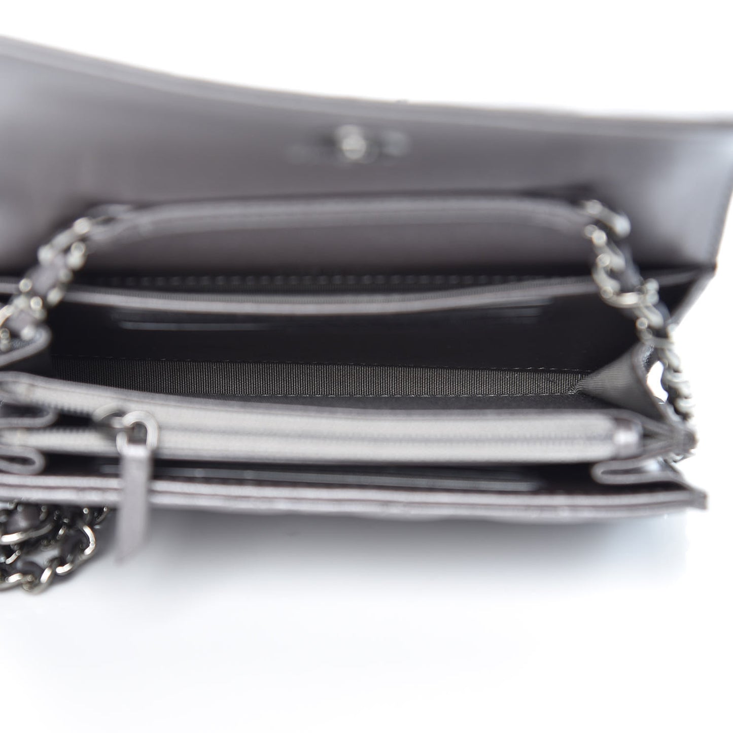Lambskin Quilted Pearl My Shoulder Mini French Wallet On Chain WOC Silver
