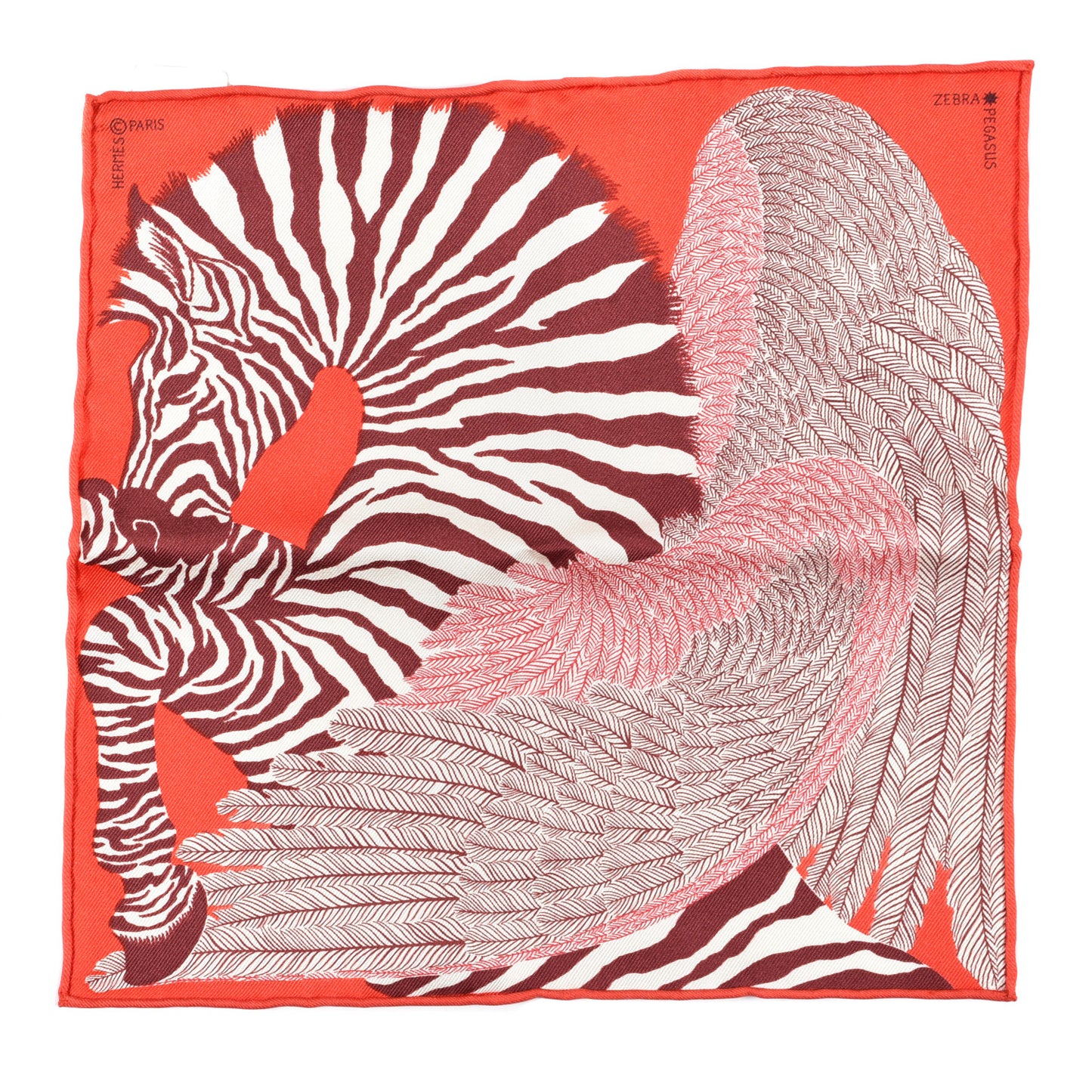 Silk Carre Zebra Pegasus Nano Scarf 20 Rouge Bordeaux Black