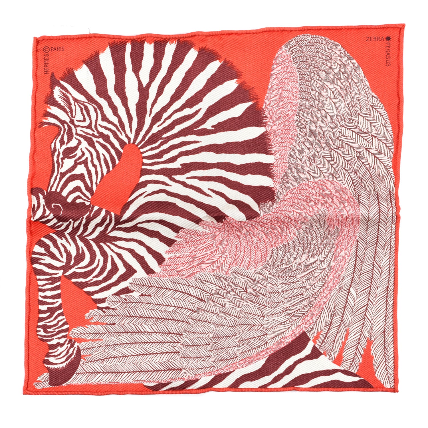 Hermes Silk Carre Zebra Pegasus Nano Scarf 20 Rouge Bordeaux Black 1 of 4
