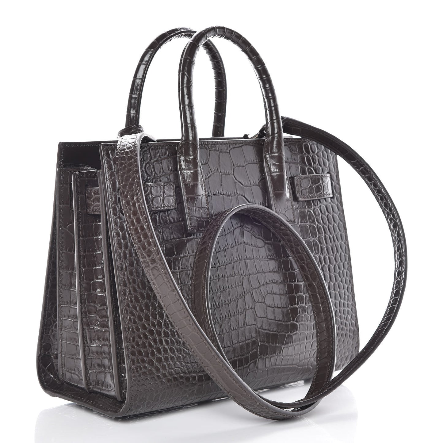 Calfskin Crocodile Embossed Nano Sac De Jour Dark Brown