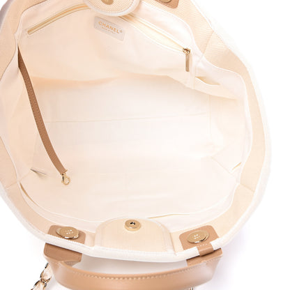 Chanel Canvas Pearl Medium Deauville Tote Ecru Beige 4 of 9
