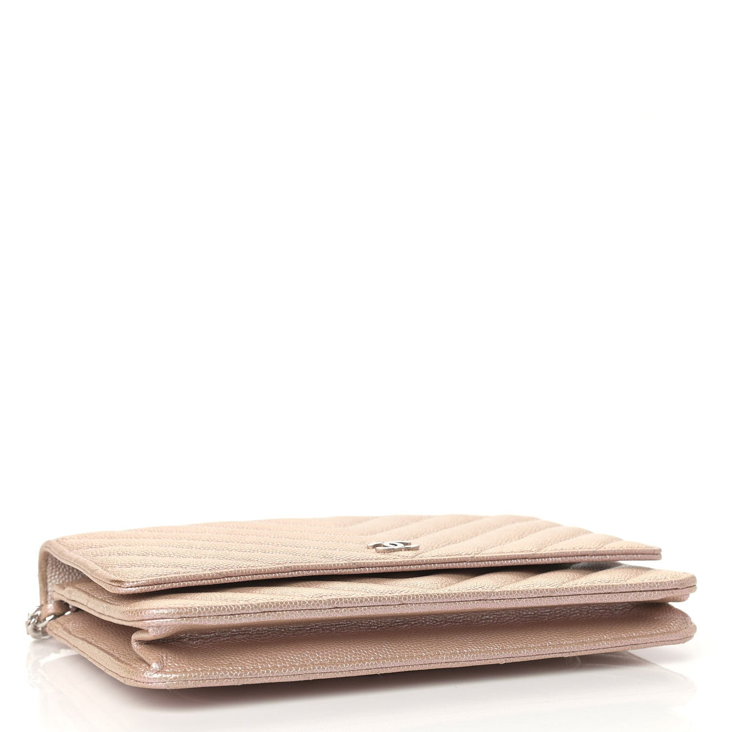 Metallic Caviar Chevron Quilted Wallet On Chain WOC Light Gold