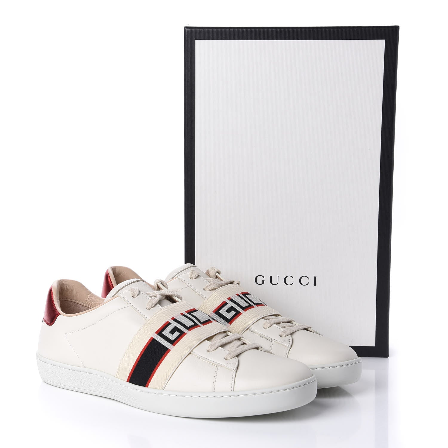 Gucci Calfskin Stripe Womens New Ace Sneakers 39 New Mystic White Ecru Red Flame 10 of 10