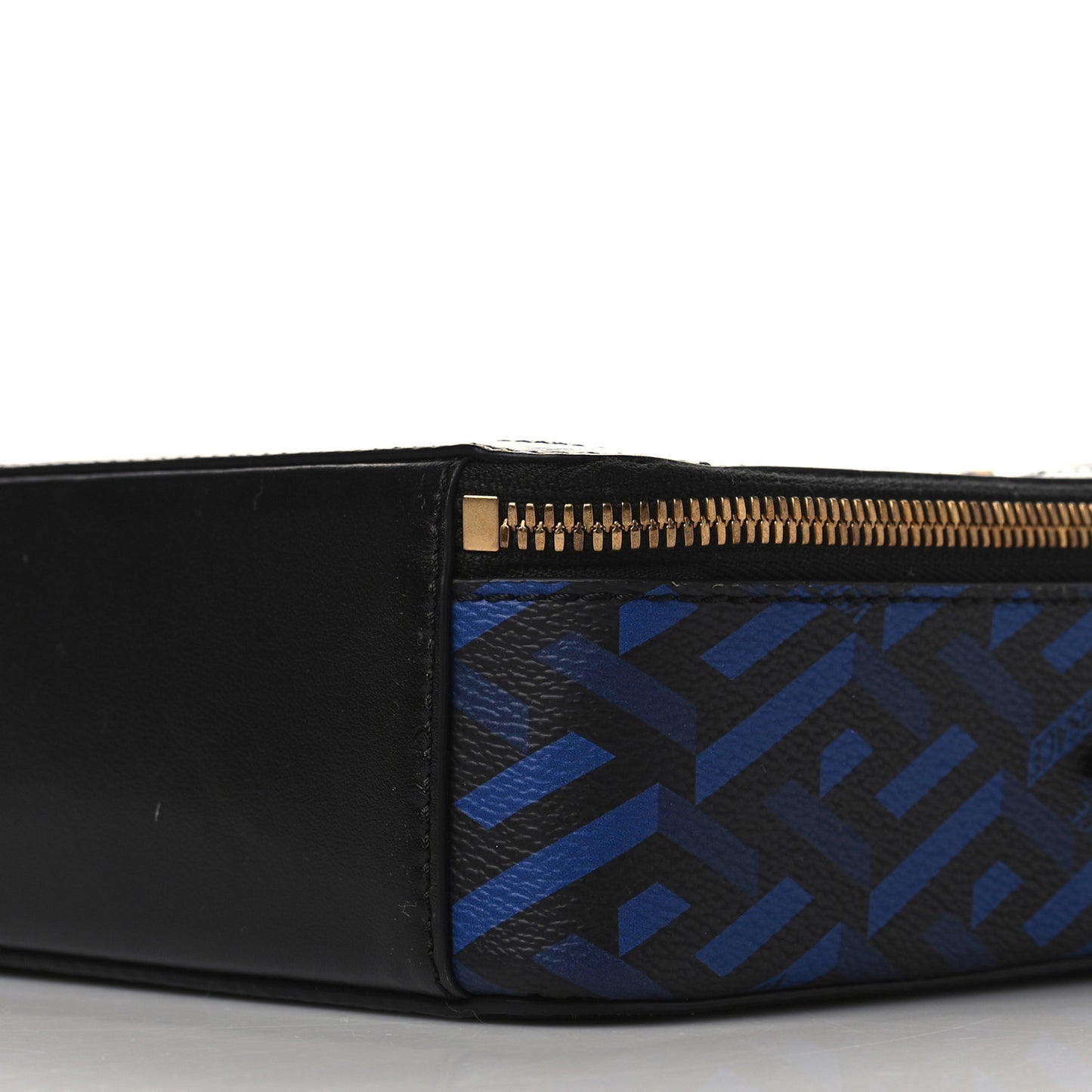 Coated Canvas La Greca Signature Messenger Bag Black Blue