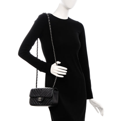 Chanel Metallic Caviar Chevron Quilted Mini Rectangular Flap Black 2 of 7