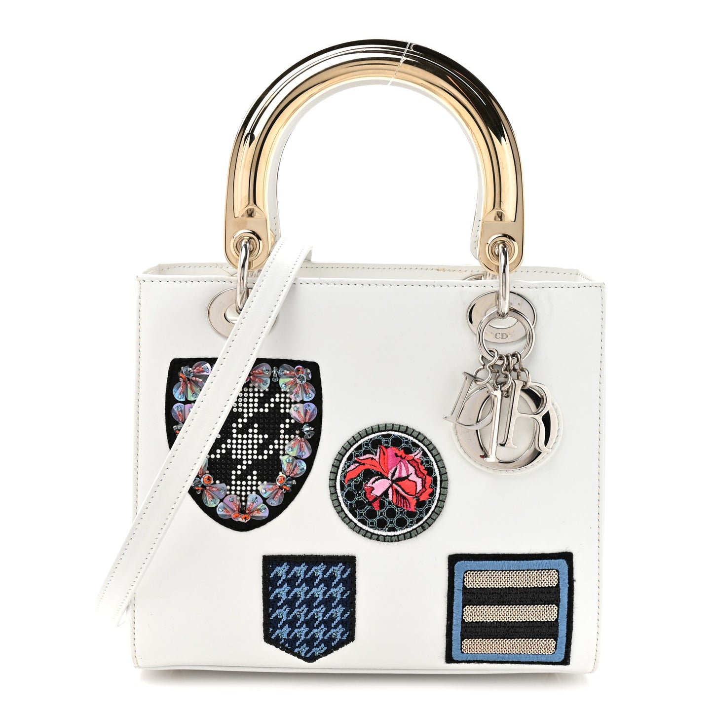 Calfskin Patch Embellished Medium Lady Dior White