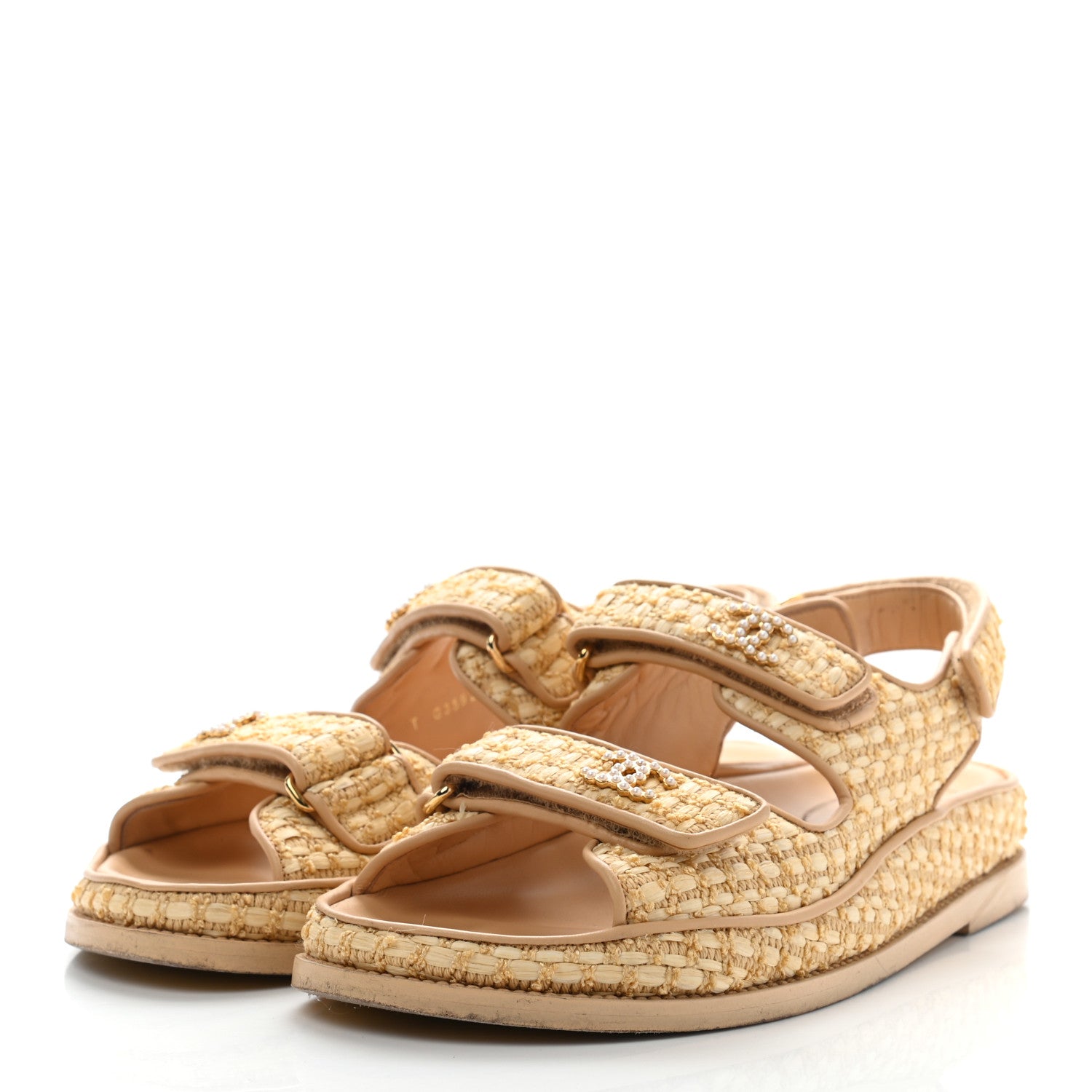 Chanel Braided Fabric Velcro Dad Sandals 38.5 Beige 3 of 19