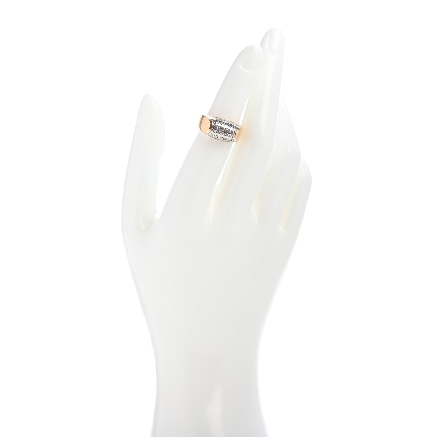 Bulgari 18K White Yellow Gold Tronchetto Logo Ring 50 5.25 2 of 5
