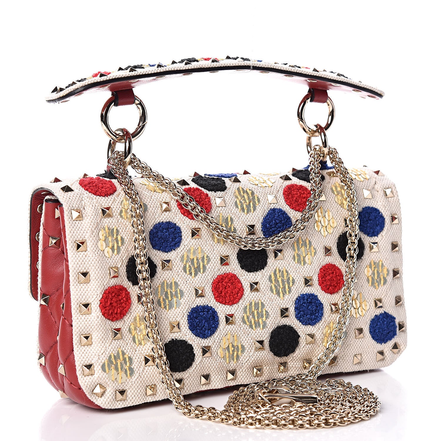 Valentino Garavani Canvas Sequin Embroidered Small Rockstud Spike Shoulder Bag Multicolor 3 of 9