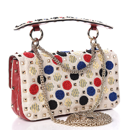 Valentino Garavani Canvas Sequin Embroidered Small Rockstud Spike Shoulder Bag Multicolor 3 of 9