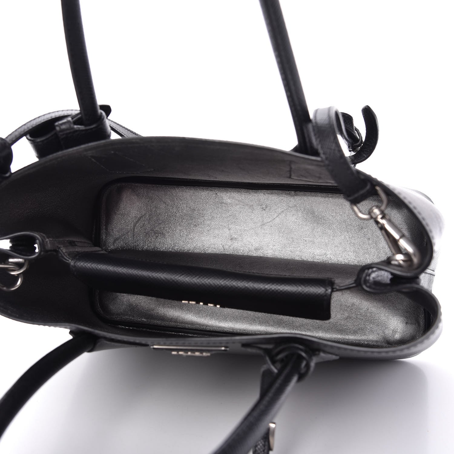 Prada Saffiano Cuir Small Double Bag Black Chrome 5 of 13