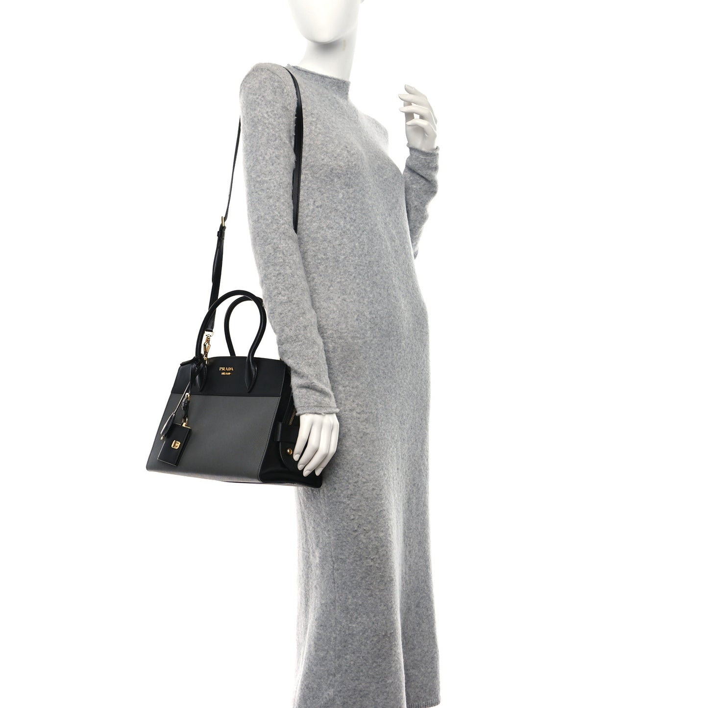 Saffiano City Calfskin Medium Esplanade Tote Mercurio Black