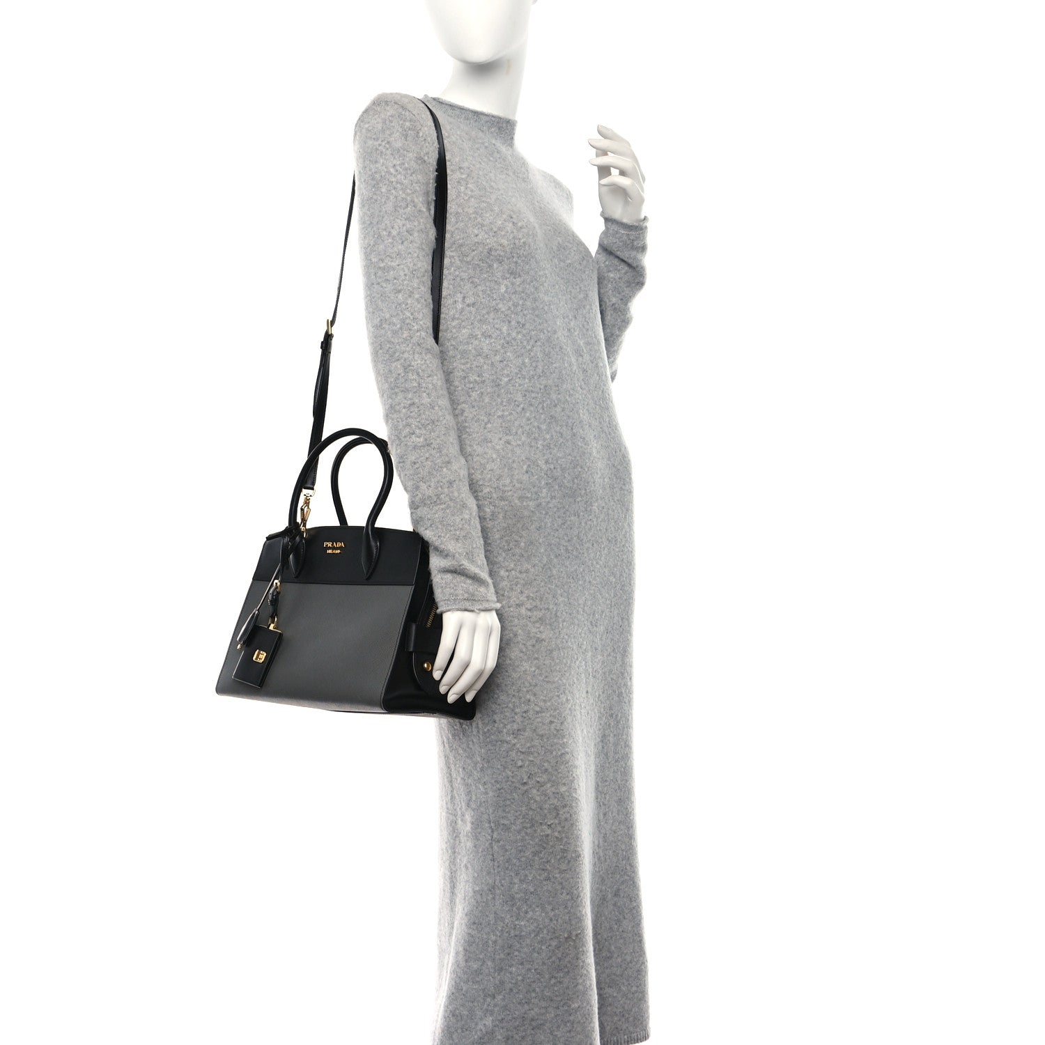 Prada Saffiano City Calfskin Medium Esplanade Tote Mercurio Black 2 of 11