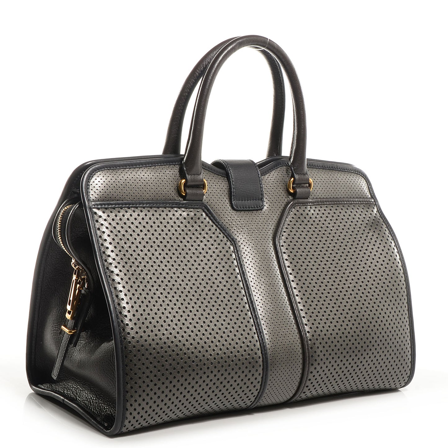 Leather Perforated Large Cabas ChYc Pewter