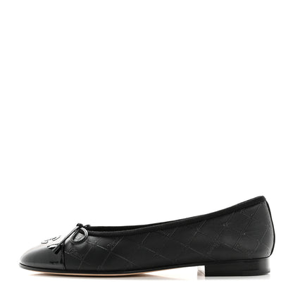 Chanel Printed Lambskin Patent Cap Toe Ballerina Flats 37.5 Black 1 of 9