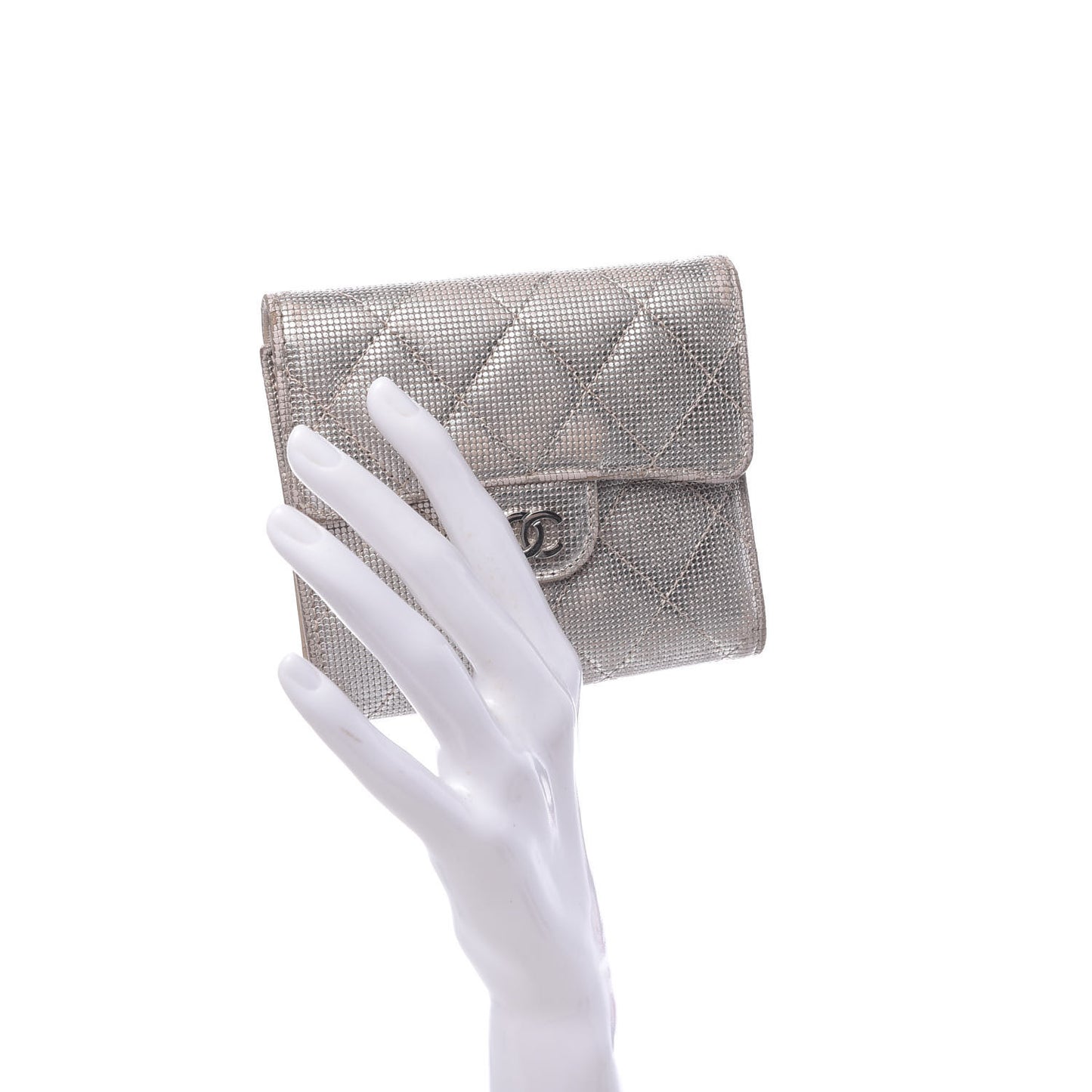 Metallic Calfskin Pixel Effect Quilted Compact Flap Wallet Gold