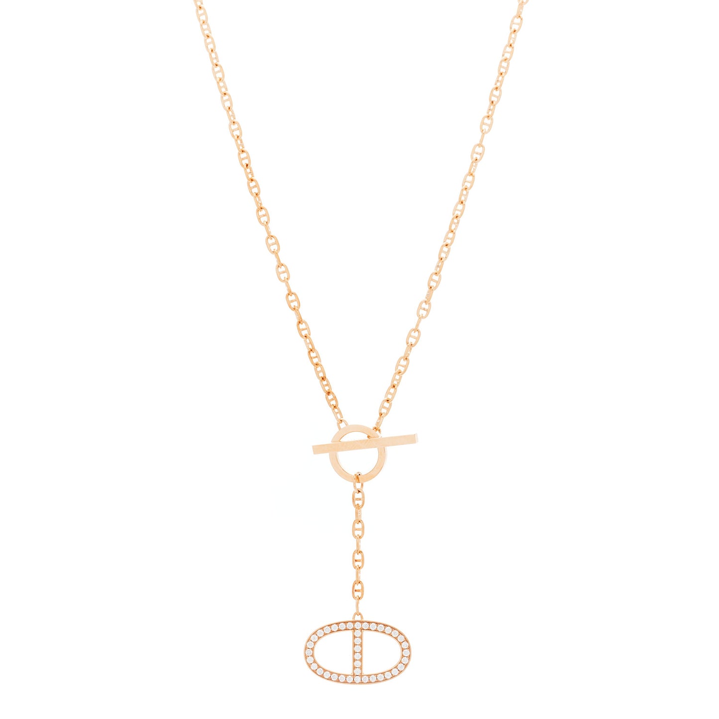 18K Rose Gold Diamond GM Chaine D'Ancre Contour Pendant Necklace SH