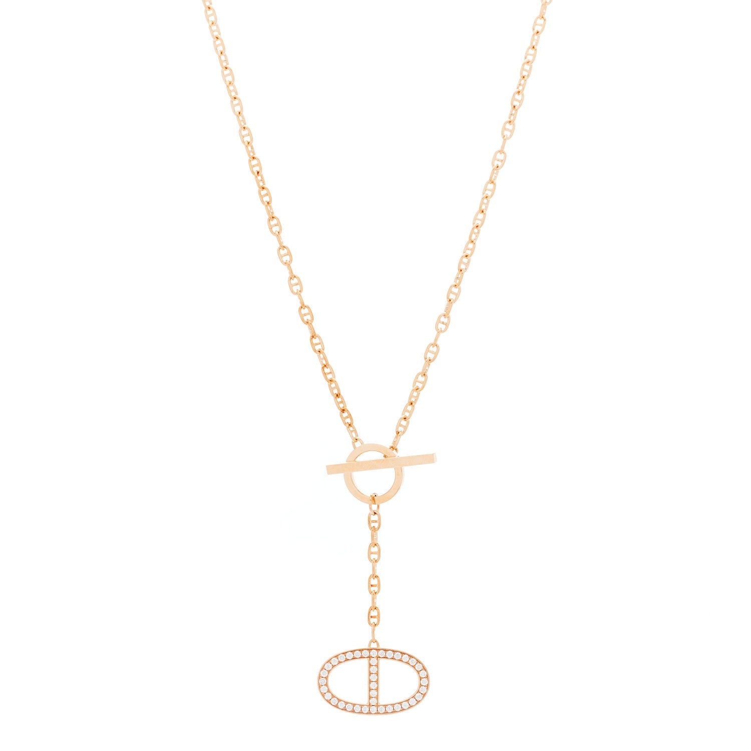 Hermes 18K Rose Gold Diamond GM Chaine D'Ancre Contour Pendant Necklace SH 1 of 7