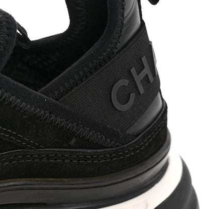 Chanel Suede Calfskin Nylon Grosgrain CC Sneakers 38 Black 10 of 10