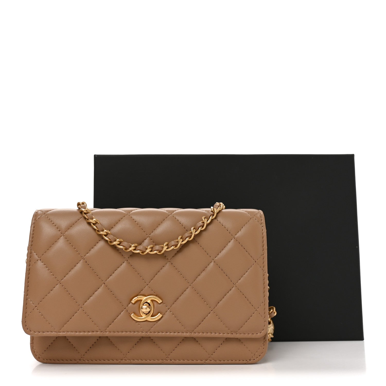 Chanel Lambskin Quilted CC Pearl Crush Wallet on Chain WOC Beige 11 of 11