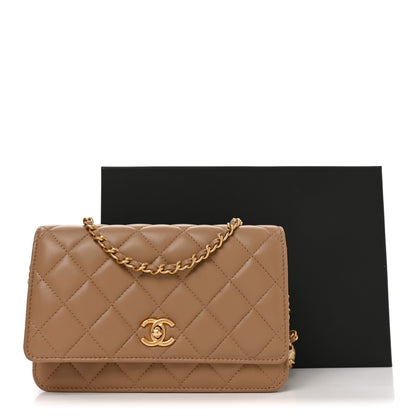 Chanel Lambskin Quilted CC Pearl Crush Wallet on Chain WOC Beige 11 of 11