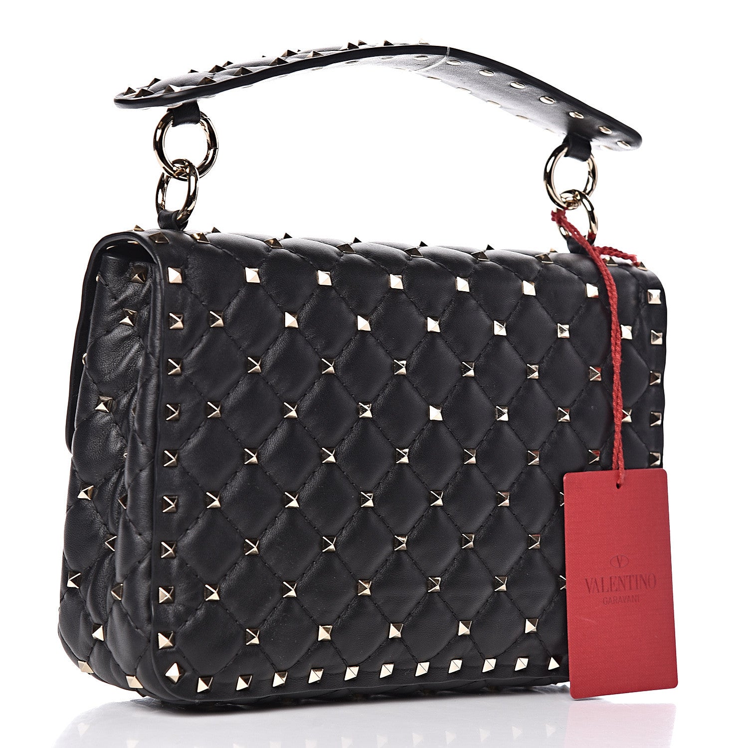 Valentino Garavani Lambskin VLTN Print Medium Rockstud Spike Shoulder Bag Black 3 of 16