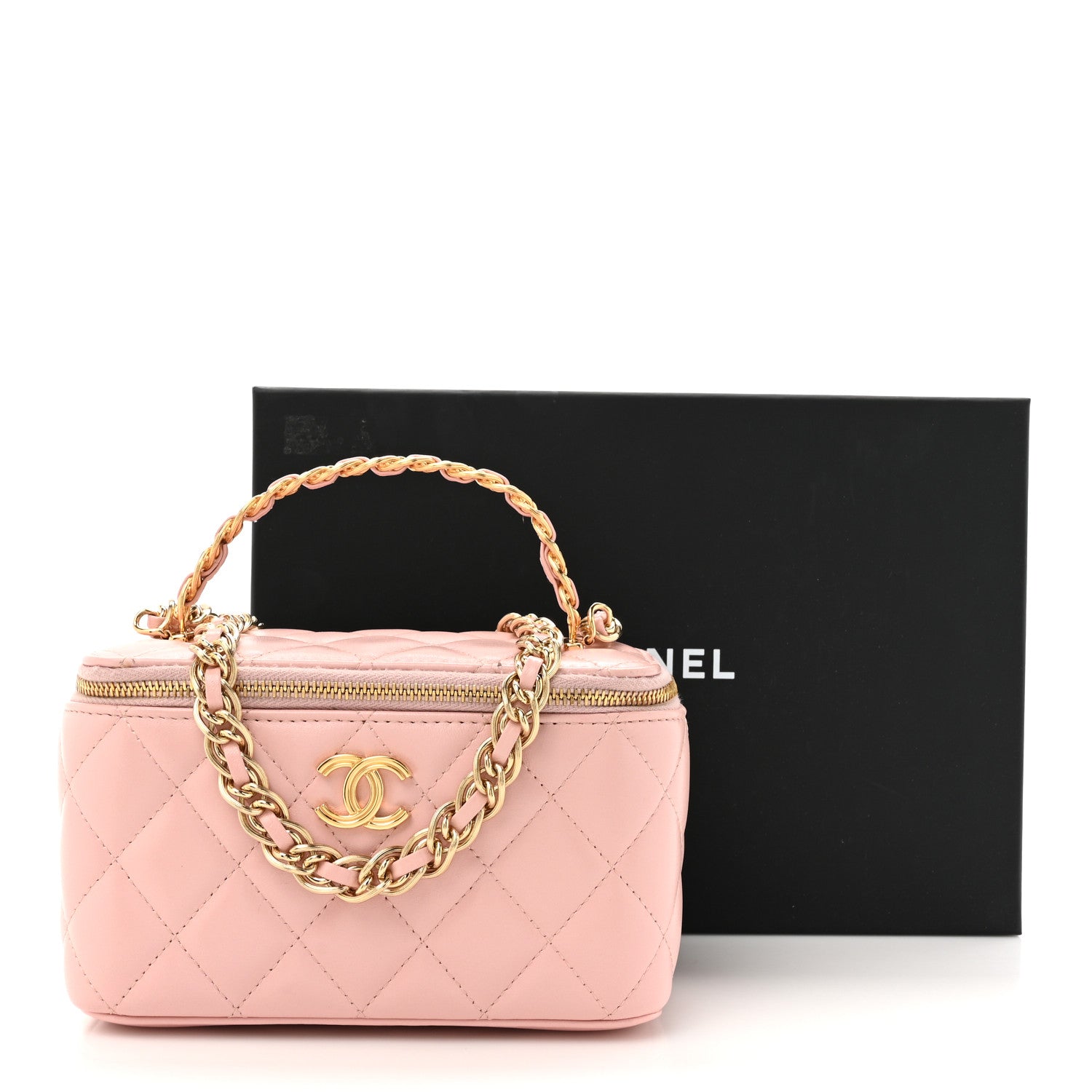 Chanel Lambskin Quilted Golden Links Top Handle Vanity Case With Chain Light Pink 12 of 12