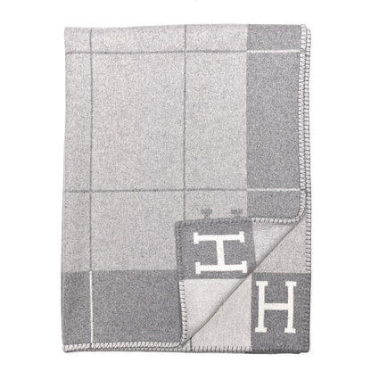 Hermes Wool Cashmere Avalon III Blanket Ecru Gris Clair 1 of 4