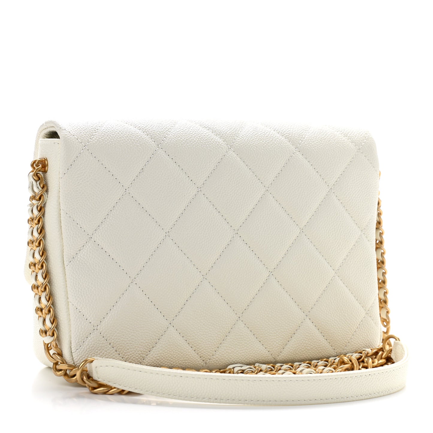Caviar Quilted Small Chain Melody Flap White