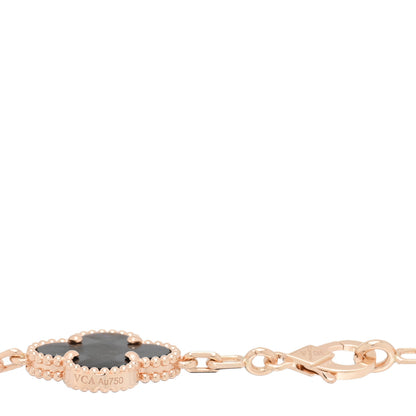 Van Cleef & Arpels 18K Rose Gold Gray Mother of Pearl 5 Motifs Vintage Alhambra Bracelet 3 of 4