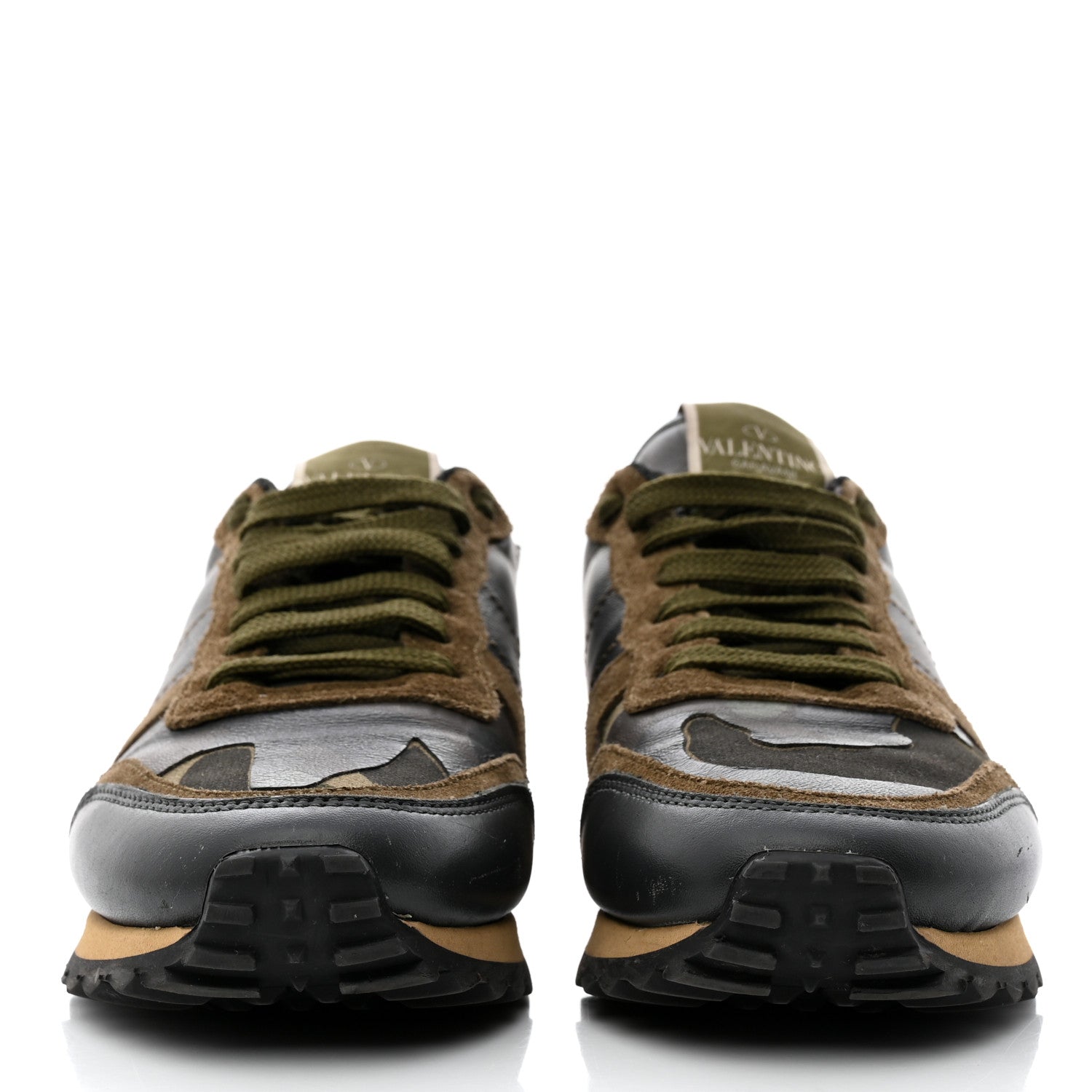 Valentino Garavani Nappa Suede Camouflage Womens Rockrunner Sneakers 37.5 Kaki Platine 2 of 8