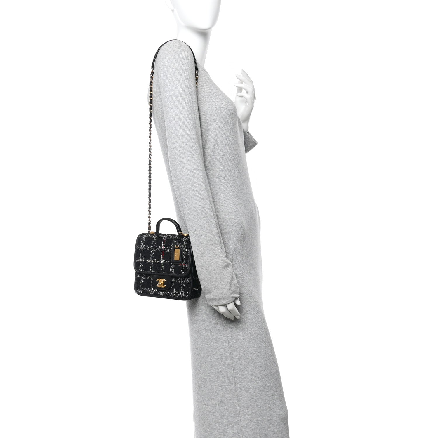 Chanel Tweed Calfskin School Memory Mini Top Handle Flap Black