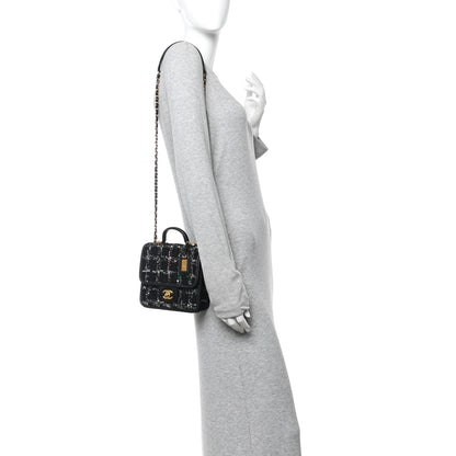 Chanel Tweed Calfskin School Memory Mini Top Handle Flap Black White Red Green Beige 2 of 10