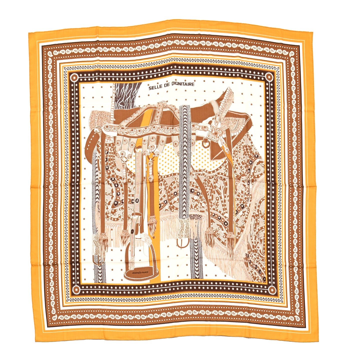 Cashmere Silk Selle De Dignitaire Shawl 140 Curry Camel White