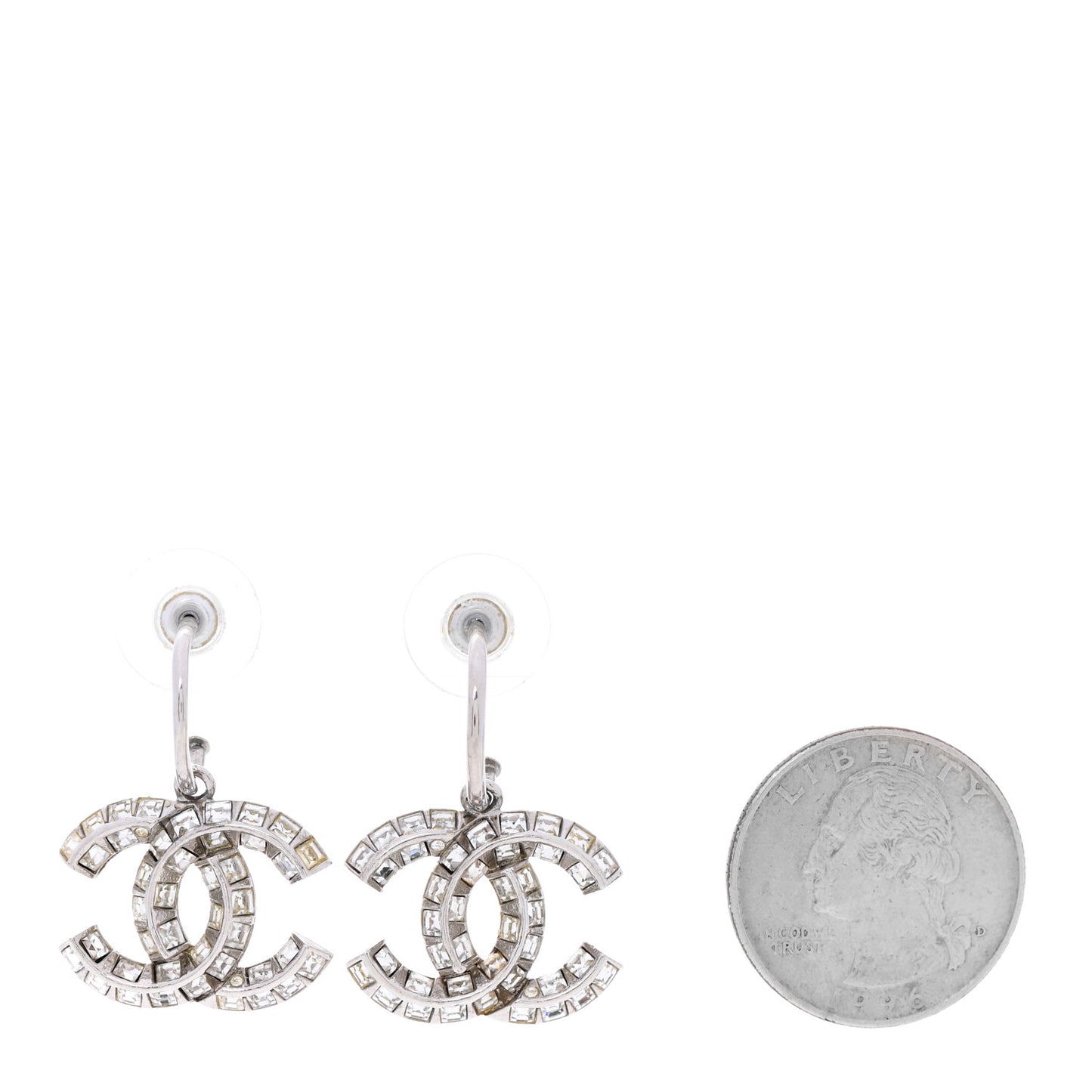 Baguette Crystal CC Drop Earrings Silver