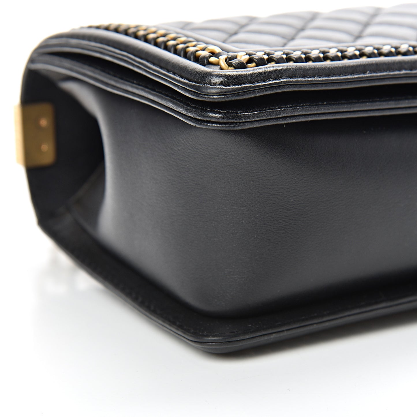 Calfskin Quilted Medium Boy Top Handle Flap Black
