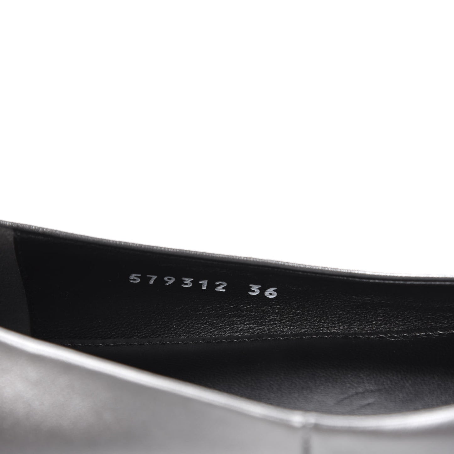 Metallic Calfskin BB Knife Pointy Toe Ballerina Flats 36 Silver Hardware