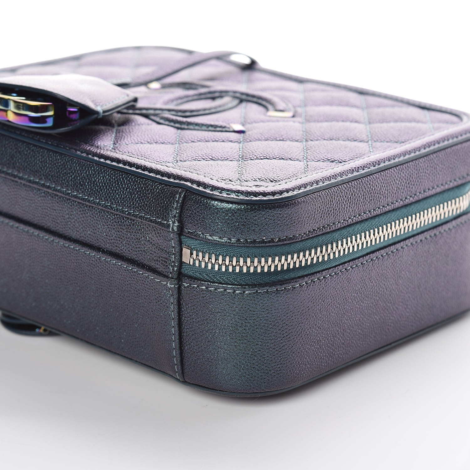 Chanel Iridescent Caviar Quilted Medium CC Filigree Vanity Case Dark Turquoise 9 of 10