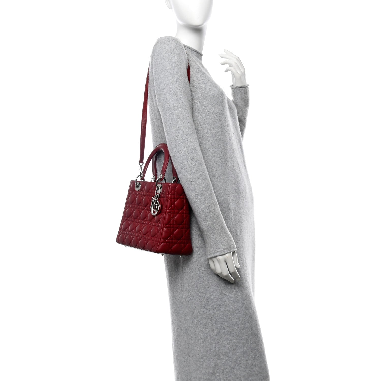 Christian Dior Lambskin Cannage Medium Lady Dior Dark Red 3 of 10